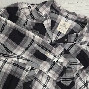 Roebuck & Co Mens Plaid Snap Front Western Shirt XXL XXXL Black Grey White